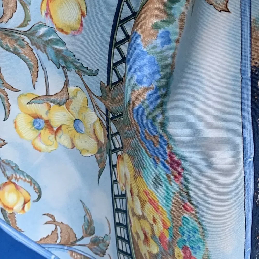Herme's Claude Monet Giverny Garden Blue Pink Silk Scarf 35" square 1989 NIB - Picture 15 of 16